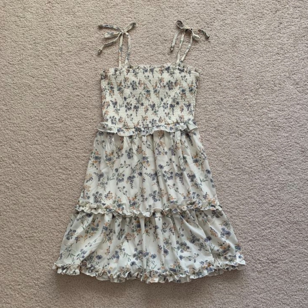 Smocked floral tie dress